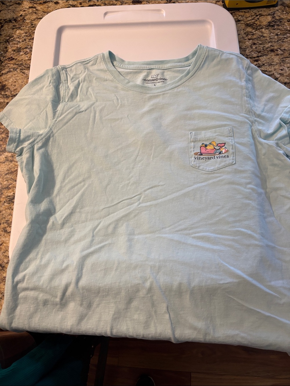 Vineyard Vines Light Blue Short-Sleeve Pocket Tee with Whale Graphic